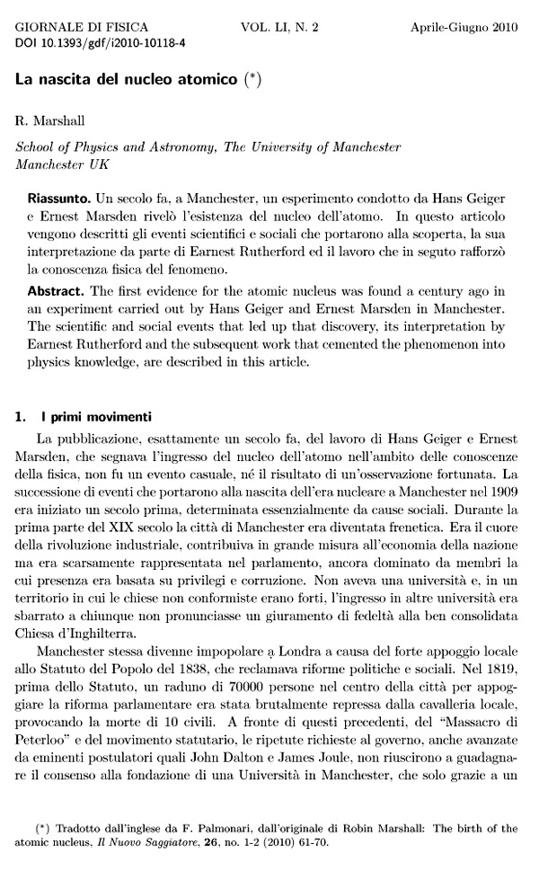 La nascita del nucleo atomico